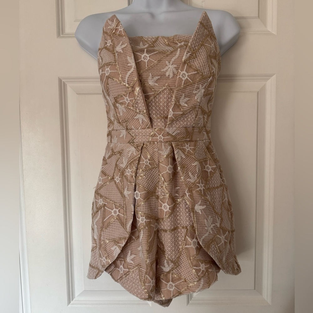 IKL Boutique, Elegant Beige Lace Romper, Women’s S